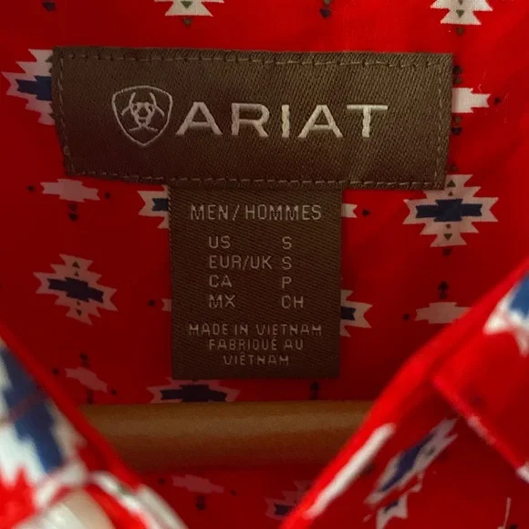 🆕 ARIAT Red Beacon Aztec Print Decker Short Sleeve Western Cowboy Shirt SZ S - Picture 3 of 13